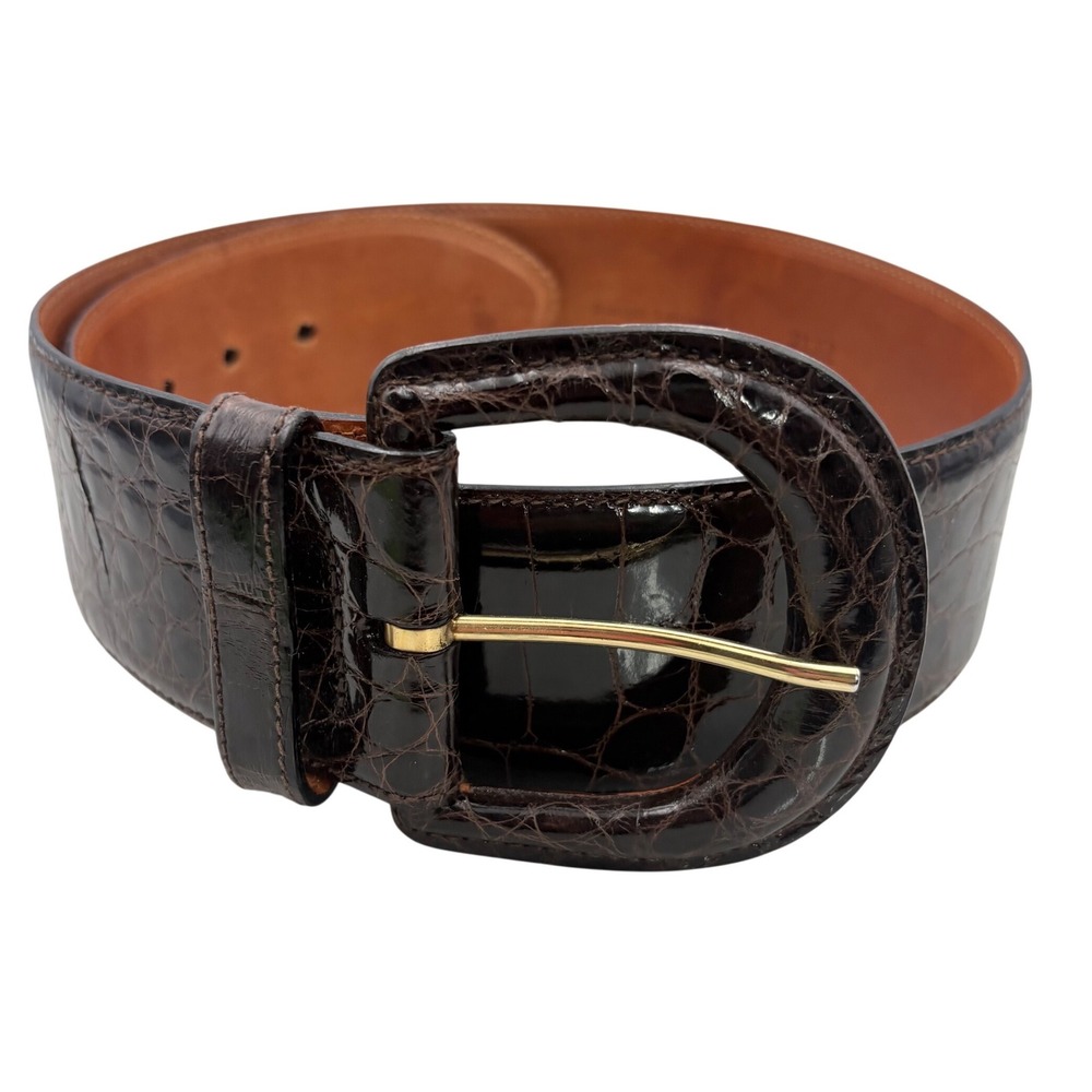 Ralph Lauren Belt Womens 32 Brown Genuine Crocodile Leather Wide Italy Old Money